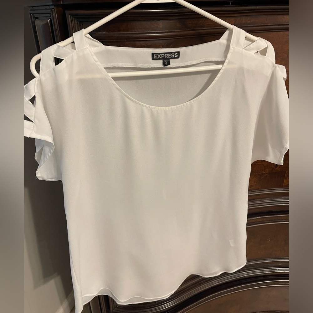 Express Blouse with Cut Out Shoulders White (small)